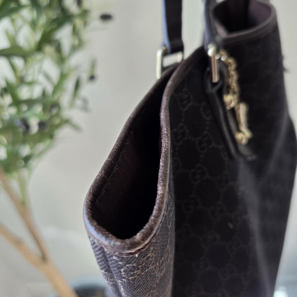AUTHENTIC Gucci Jolicoeur Charm Tote | Dark Brown GG Canvas | Dustbag - Picture 10 of 16